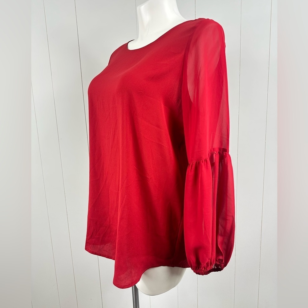 NWT Ann Taylor Red Blouse Women’s Sz XL Long Balloon Sleeve Pullover Top Career - Picture 7 of 9